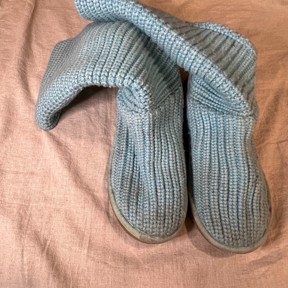 UGG Australia Cardy Blue Knit Sweater Boots US 3 EU 33 Sheepskin Y2K Button